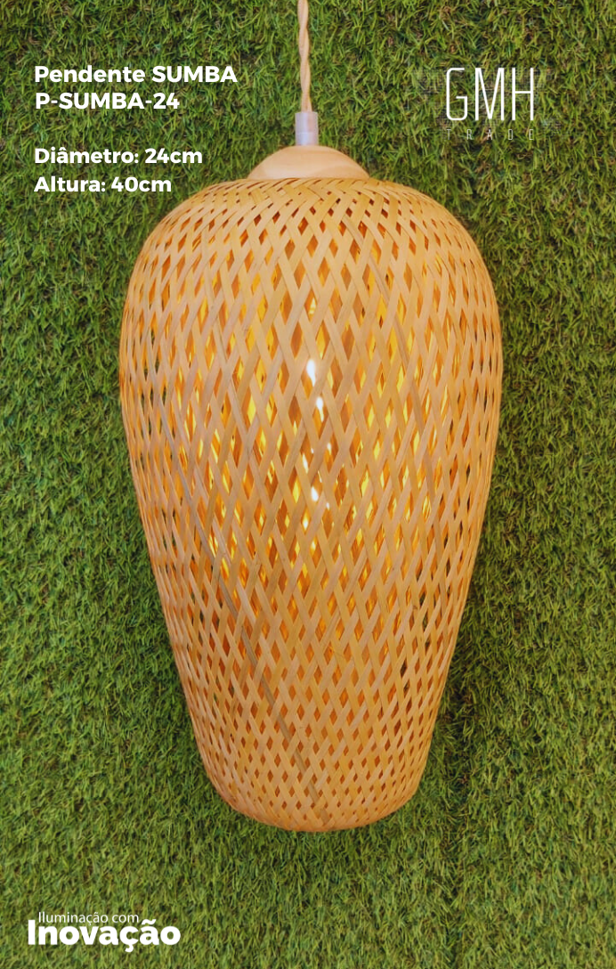 Lúminaria Pendente Rattan de Palha Nova Guine Detalhes